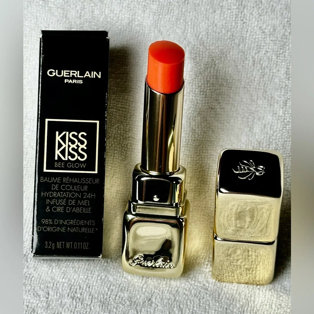 🆕 GUERLAIN Kiss Kiss Bee Glow Lipstick Balm in 319 Peach Glow - Fresh Coral NIB